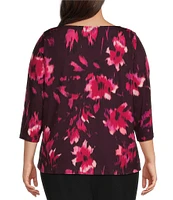 Calvin Klein Plus Size Printed Knit Split Round Neck 3/4 Sleeves Top