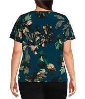 Calvin Klein Plus Size Printed Knit V-Neck Flutter Short Sleeve Top