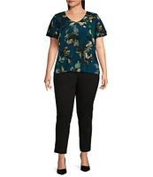 Calvin Klein Plus Size Printed Knit V-Neck Flutter Short Sleeve Top