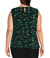 Calvin Klein Plus Size Printed Pleat Crew Neck Sleeveless Cami Top