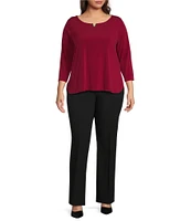 Calvin Klein Plus Size Solid Knit Split Round Neck 3/4 Sleeve Hi-Low Hem Relaxed Top