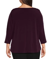 Calvin Klein Plus Size Solid Knit Split Round Neck 3/4 Sleeve Hi-Low Hem Relaxed Top