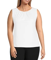 Calvin Klein Plus Size Solid Matte Jersey Pleat Round Neck Sleeveless Tank Top