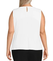 Calvin Klein Plus Size Solid Matte Jersey Pleat Round Neck Sleeveless Tank Top