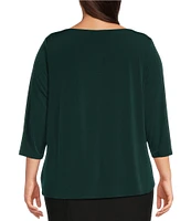 Calvin Klein Plus Size Split Round Neck 3/4 Sleeve Hardware Detail Pullover Top