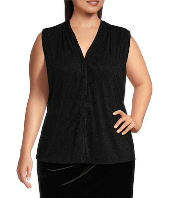 Calvin Klein Plus Size V-Neck Sleeveless Sparkle Rib Cami Top