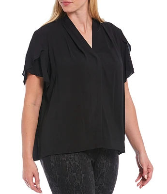 Calvin Klein Plus Size V-Neck Tulip Short Sleeve Blouse