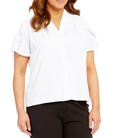 Calvin Klein Plus Size V-Neck Tulip Short Sleeve Blouse