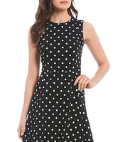 Calvin Klein Polka Dot Scuba Crepe Sleeveless Crew Neck Midi Dress