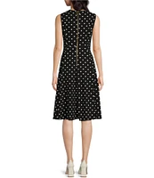 Calvin Klein Polka Dot Scuba Crepe Sleeveless Crew Neck Midi Dress