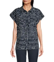 Calvin Klein Pont Collar Short Sleeve Button Front Top