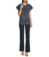 Calvin Klein Pont Collar Short Sleeve Button Front Top