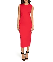 Calvin Klein Ponte Crew Neck Sleeveless Gathered Side Sheath Midi Dress