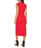 Calvin Klein Ponte Crew Neck Sleeveless Gathered Side Sheath Midi Dress