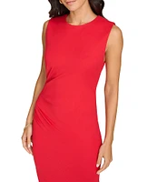 Calvin Klein Ponte Crew Neck Sleeveless Gathered Side Sheath Midi Dress