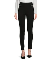 Calvin Klein Ponte Slim-Straight Pull-On Side Zipper Pant