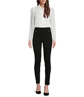 Calvin Klein Ponte Slim-Straight Pull-On Side Zipper Pant