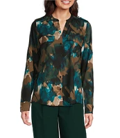 Calvin Klein Print Roll-Tab Sleeve Button-Front Blouse