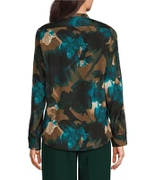 Calvin Klein Print Roll-Tab Sleeve Button-Front Blouse