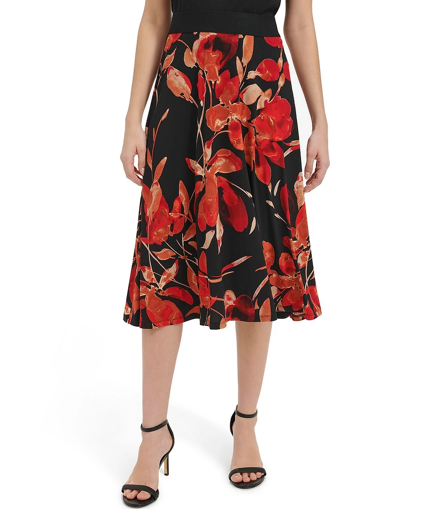 Calvin Klein Printed A Line Midi Skirt