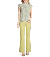 Calvin Klein Printed Chiffon Mock Neck Ruffle Detail Top