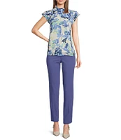 Calvin Klein Printed Chiffon Mock Neck Ruffle Detail Top
