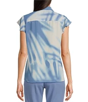 Calvin Klein Printed Collared Cascading Ruffle Front Flutter Cap Sleeve Button Front Blouse