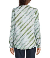 Calvin Klein Printed Cotton Crew Neck Roll Tab Sleeve Button Front Blouse