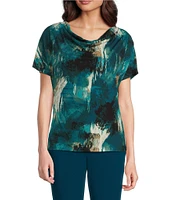 Calvin Klein Printed Cowl Neck Short Sleeve Blouse