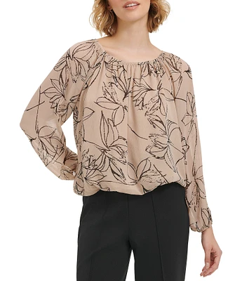 Calvin Klein Printed Crew Neckline Long Sleeve Blouse