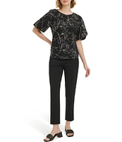 Calvin Klein Printed Crew Neckline Puff 3/4 Blouse