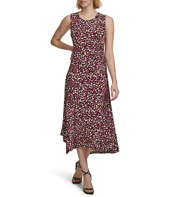 Calvin Klein Abstract Printed Crew Neckline Sleeveless Asymmetrical Hem Dress