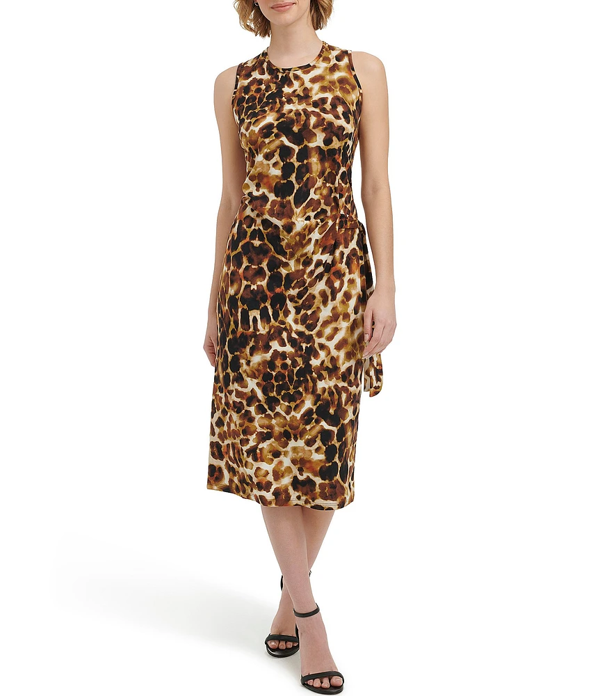 Calvin Klein Printed Crew Neckline Sleeveless Midi Wrap Dress