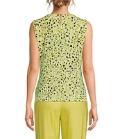 Calvin Klein Printed Crew Neckline Sleeveless Pleat Front Blouse