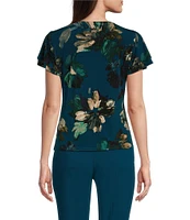 Calvin Klein Printed Knit Jersey V-Neck Flutter Short Sleeve Top