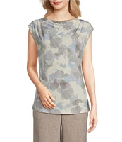 Calvin Klein Printed Matte Jersey Cowl Neck Cap Sleeve Top