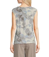 Calvin Klein Printed Matte Jersey Cowl Neck Cap Sleeve Top