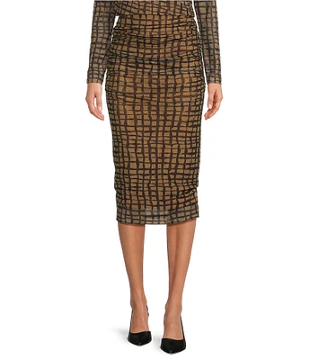 Calvin Klein Printed Mesh Ruched Sheath Coordinating Skirt