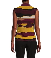 Calvin Klein Abstract Printed Mock Neck Sleeveless Draped Top