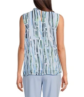Calvin Klein Printed Novelty Textured Ruffle Mock Neck Sleeveless Top