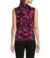 Calvin Klein Abstract Printed Pebble Crepe Sleeveless V-Neck Top