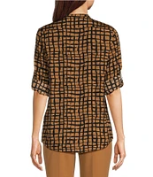 Calvin Klein Printed Roll-Tab Sleeve Button-Front Blouse