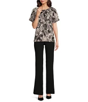 Calvin Klein Printed Short Sleeve Crew Neck Keyhole Blouse