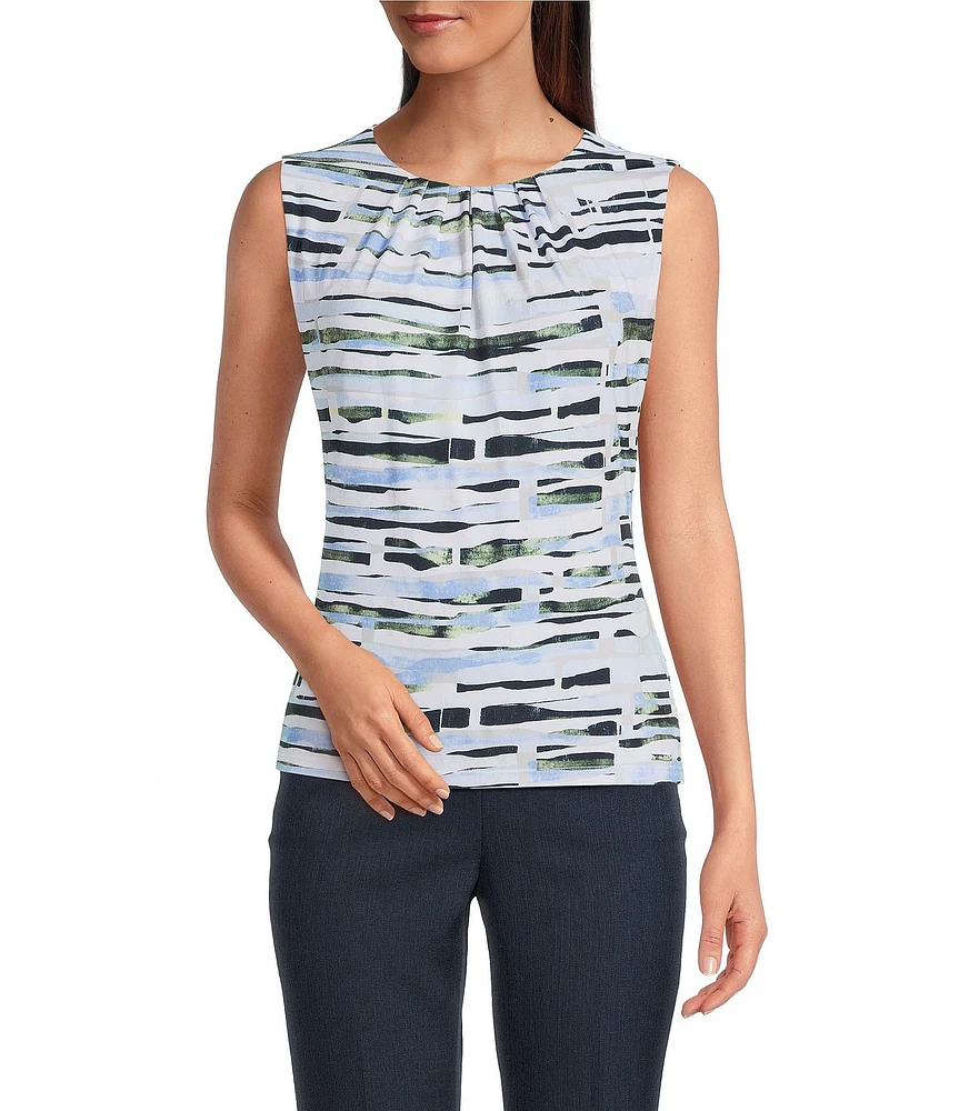 Calvin Klein Printed Sleeveless Pleat Neck Cami