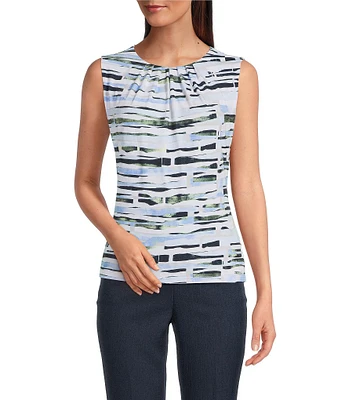 Calvin Klein Printed Sleeveless Pleat Neck Cami