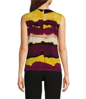 Calvin Klein Abstract Ochre Printed Sleeveless Pleat Neck Cami Top