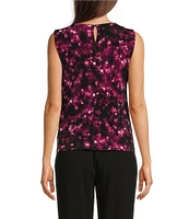 Calvin Klein Abstract Printed Jewel Sleeveless Pleat Neck Cami Top