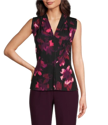 Calvin Klein Printed Sleeveless Pleat V-Neck Cami Top