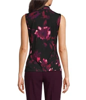 Calvin Klein Printed Sleeveless Pleat V-Neck Cami Top