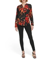 Calvin Klein Printed Split V Neckline Roll Tab Sleeve Top